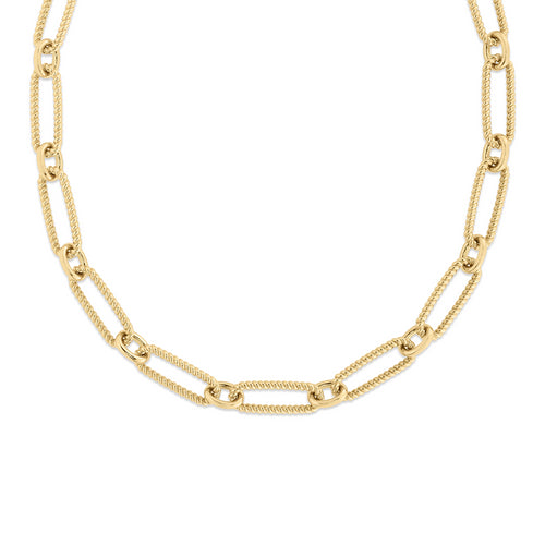 18K Yellow Gold Fluted Paperclip and Oval Link Necklace