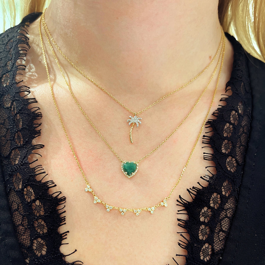 Emerald Heart with Diamond Halo Necklace in 14K Yellow Gold, 1.51 cttw