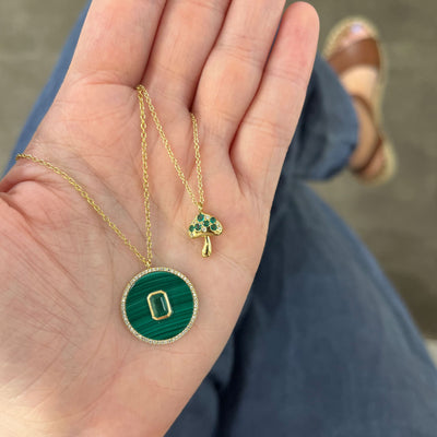 14K Yellow Gold Malachite and Emerald  and Diamond Necklace