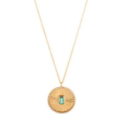 14K Yellow Gold Emerald and Diamond  Necklace