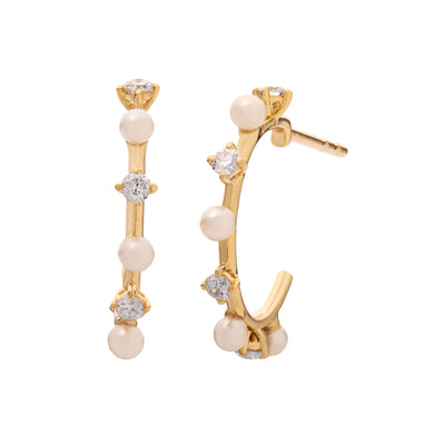 14K Yellow Gold Cultured Pearl and Diamond  Earrings