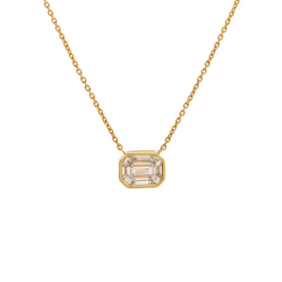 Bezel-Set Emerald-Cut Diamond Sol Pendant Necklace in 14K Yellow Gold, 0.74cttw