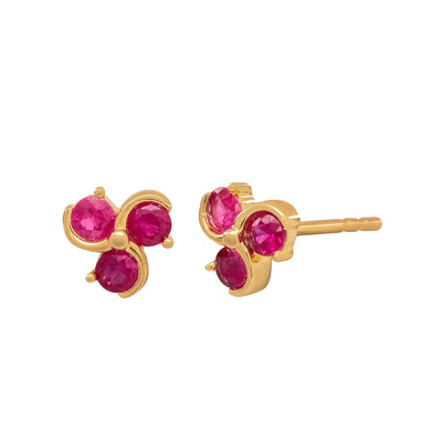 14K Yellow Gold Ruby Cluster Earrings