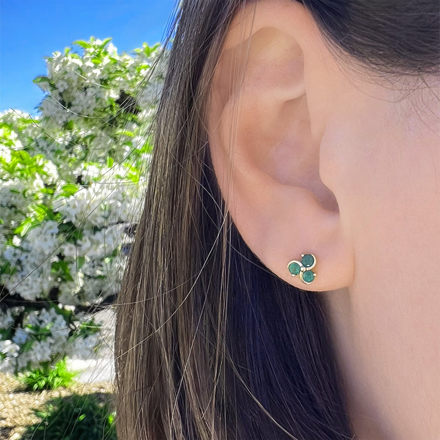 14K Yellow Gold Emerald Stud Earrings
