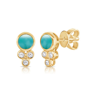 14K Yellow Gold Turquoise and Diamond  Earrings