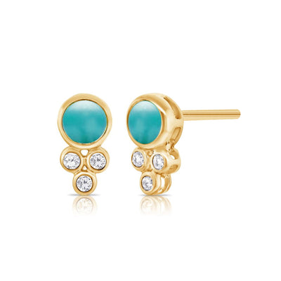 14K Yellow Gold Turquoise and Diamond  Earrings