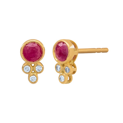 14K Yellow Gold Ruby and Diamond  Earrings