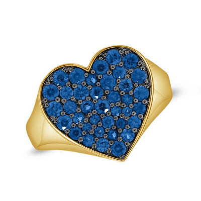 Blue Sapphire Heart Signet Ring in 14K Yellow Gold