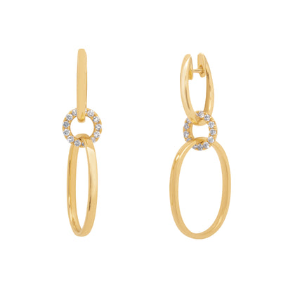 14K Yellow Gold Diamond Huggie Hoop Earrings