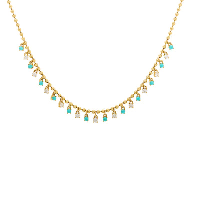 14K Yellow Gold Turquoise and Diamond  Necklace