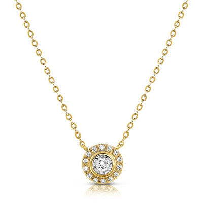 Diamond Halo Pendant Necklace in 14K Yellow Gold