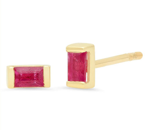 Ruby Baguette Studs in 14K Yellow Gold