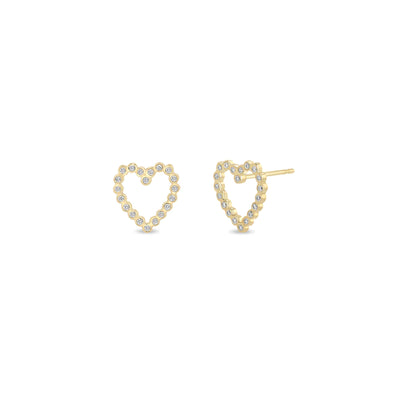 Diamond Open Heart Stud Earrings in 14K Yellow Gold