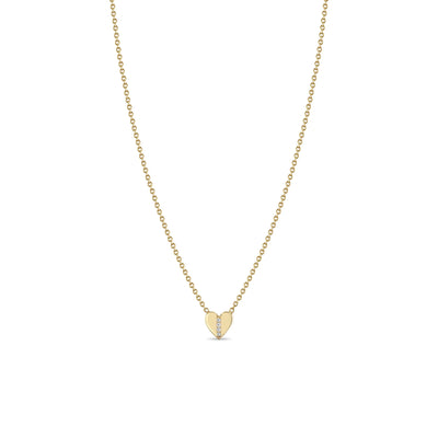 16" Mini Heart Pendant with Line of Accent Diamonds Necklace in 14K Yellow Gold