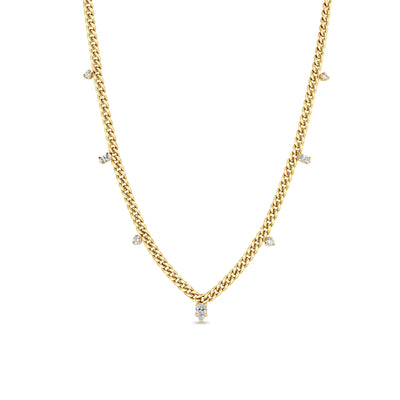 18" Stationed Diamond Accented Small Curb Chain in 14K Yellow Gold