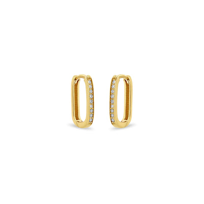 Diamond Oval Huggie Hoop Earrings in 14K Yellow Gold