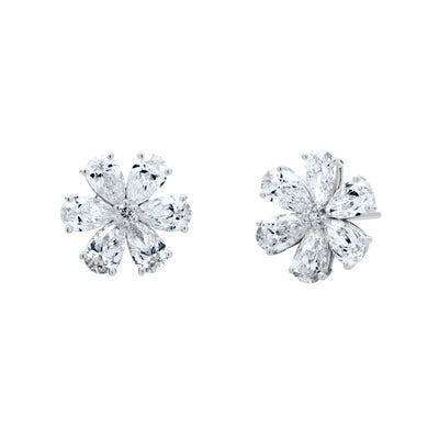 Flower Diamond Button Earrings in 14K White Gold