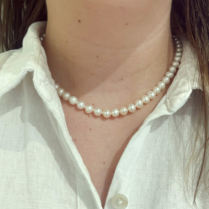 14K White Gold Akoya Pearl Strand Necklace