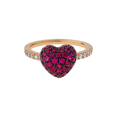 Ruby Heart Ring with Diamond Accented Band in 18K Rose Gold