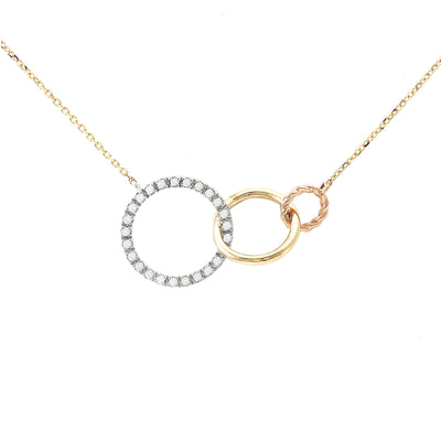 3 Interlocking Circles 18IN Necklace in 14K White, Rose, and Yellow Gold