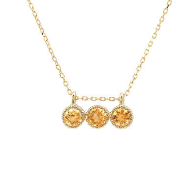 Trio of Round Bezel Set Citrine 18IN Necklace in 14K Yellow Gold