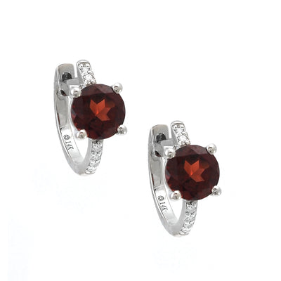 14K White Gold Garnet and Diamond  Earrings