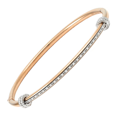 Diamond Bangle Bracelet in Sterling Silver with Rose Gold Plating