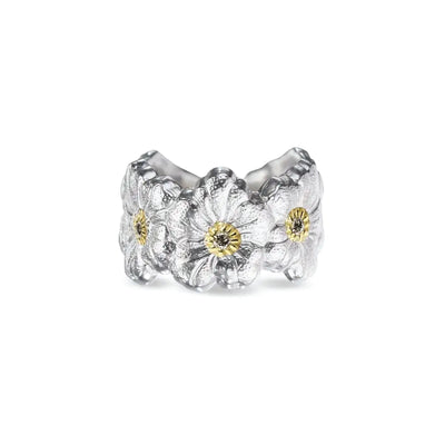 Gardenia Blossoms Diamonds Eternelle Ring in Sterling Silver with Gold Plated Accents