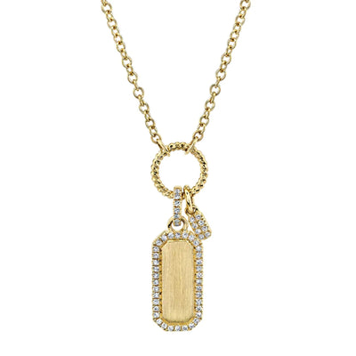 14K Yellow Gold Diamond Dog Tag Necklace