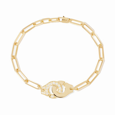 7" Menottes Link Bracelet with Diamonds in 18K Yellow Gold