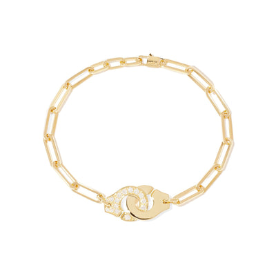 7" Menottes Link Bracelet with Diamonds in 18K Yellow Gold