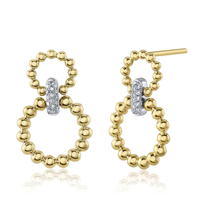 Round Diamond Double Circle Drop Earrings in 14K Yellow and White Gold