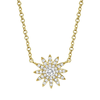Pave Diamond Sunburst Necklace in 14K Yellow Gold