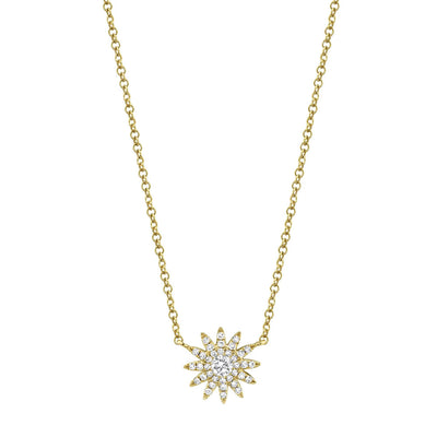 Pavé Diamond Sunburst Necklace in 14K Yellow Gold, 0.15cttw