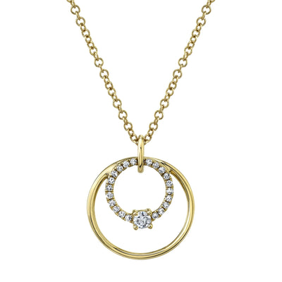 Round Diamond Double Round Pendant Necklace in 14K Yellow Gold