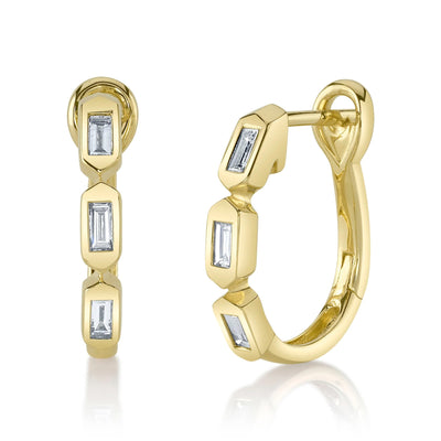 Baguette Diamond Small Oval Hoop Earrings in 14K Yellow Gold