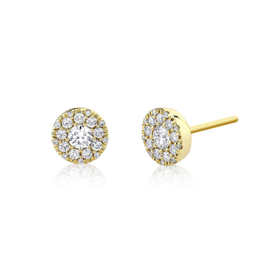 Diamond Cluster Halo Button Earrings in 14K Yellow Gold
