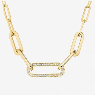 18K Yellow Gold Diamond  Paperclip Necklace