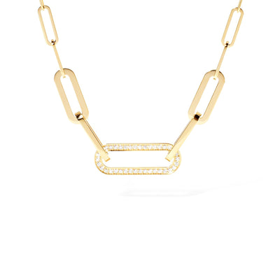 18K Yellow Gold Diamond  Paperclip Necklace