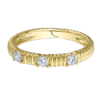 Textured Three Diamond Ring in 14K Yellow Gold