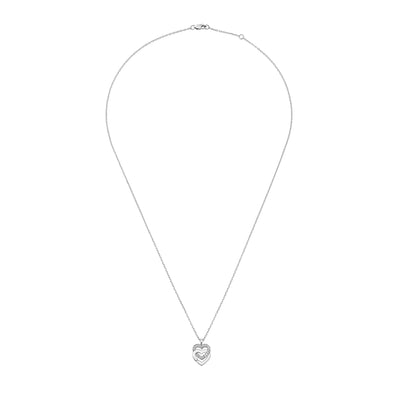 16" Double Heart Diamond Pendant Necklace in 18K White Gold