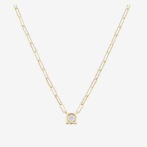 18K Yellow Gold Diamond Pendant Link Chain Necklace