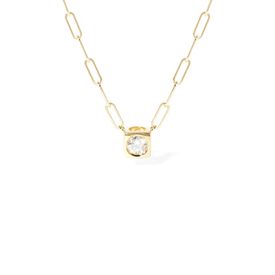 18K Yellow Gold Diamond Pendant Link Chain Necklace