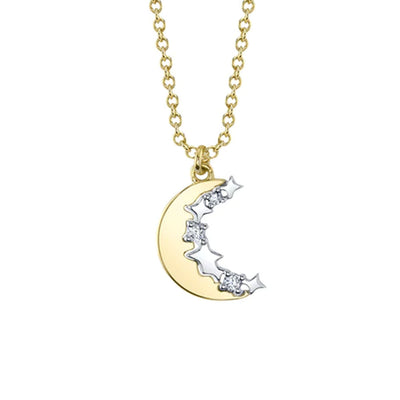 Diamond Moon and Star Pendant Necklace in 14K Yellow Gold