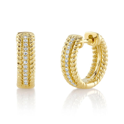Diamond Textured Huggie Earrings in 14K Yellow Gold