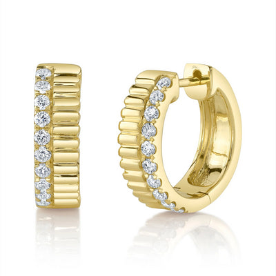 Diamond Ridged Huggie Earrings in 14K Yellow Gold, 0.34cttw