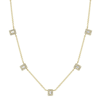 Diamond Baguette Station Necklace in 14K Yellow Gold, 0.28cttw
