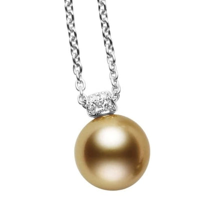 Golden South Sea Cultured Pearl Pendant Necklace in 18K White Gold, 11MM