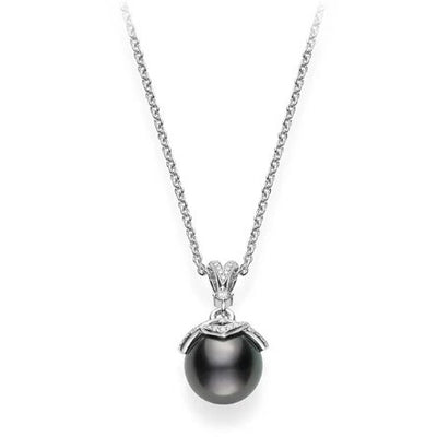 Embrace Black South Sea Cultured Pearl and Diamond Pendant Necklace in 18K White Gold, 11MM