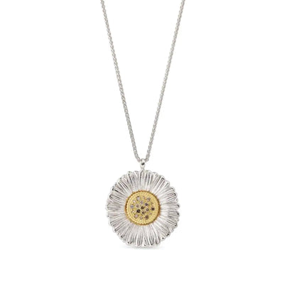 Daisy Blossoms Diamonds Pendant Necklace in Sterling Silver with Gold Plated Accents